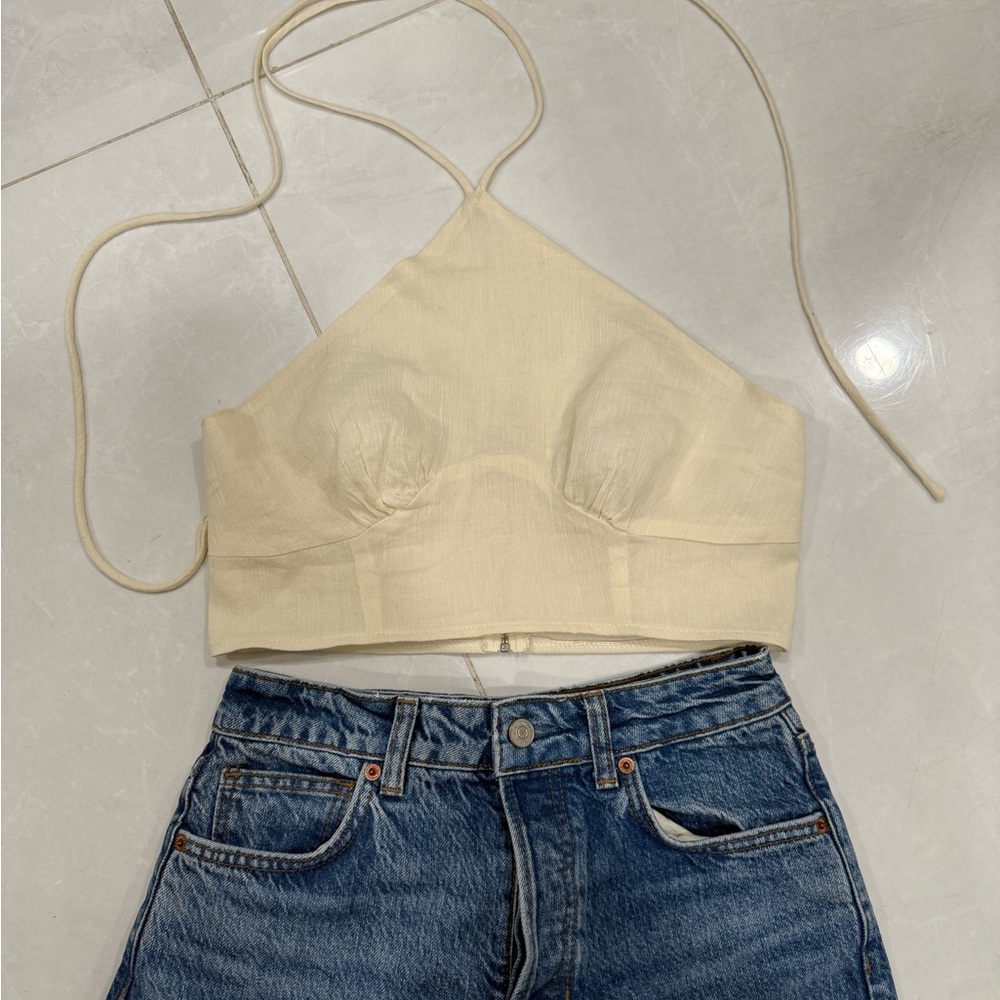 Nasty Gal Beige Halter Crop Top